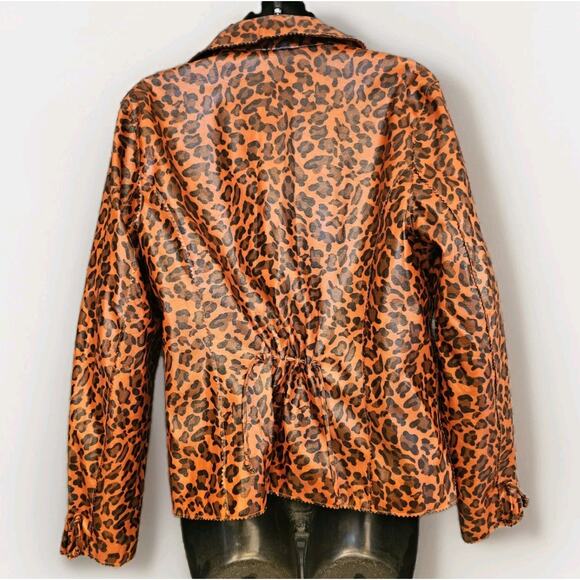 Chi By Faichi Coat M Faux Leather Vegan Lined Leopard Animal‎ Print Jacket Y2K - Picture 3 of 10